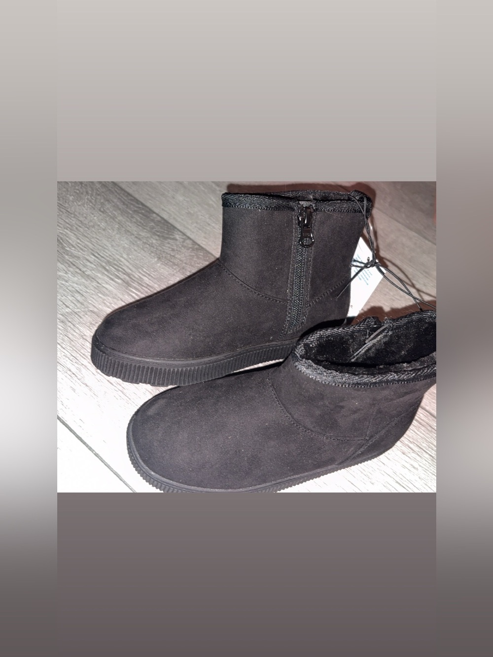 Cat & Jack Girls Size 11 Black Suede Ankle Boots Fur Lined Winter Fall New W Tag